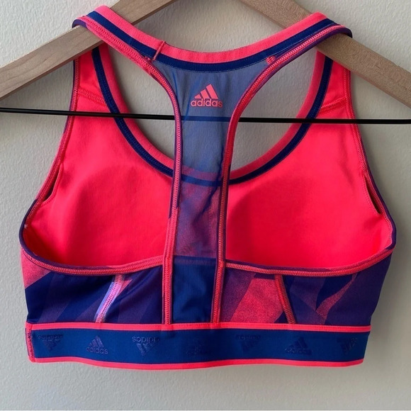 adidas Don't Rest Alphaskin Graphic Bra, Signal Pink/Royal Blue - Picture 2 of 11